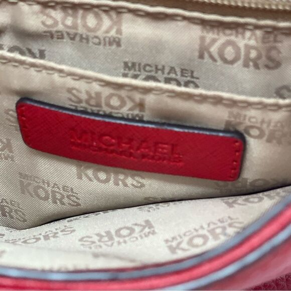 Michael Kors Cherry Red Gold Chain Handles Leather Purse - Picture 10 of 14